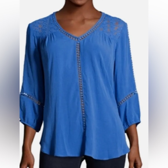 John Paul Richard womens crochet lace mustard yellow boho 3/4 sleeve top size - Picture 3 of 15